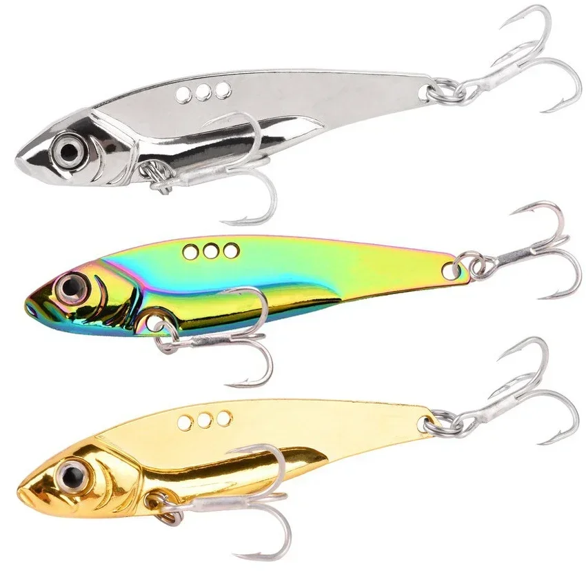 Señuelos de Pesca VIB, 12 Uds., 25g-7g, plantilla de Metal que se hunde, hoja grande, anzuelos triples de fundición larga, cuchara giratoria, aparejos de VIBRACIÓN, cebo duro de Pesca - imagen 5