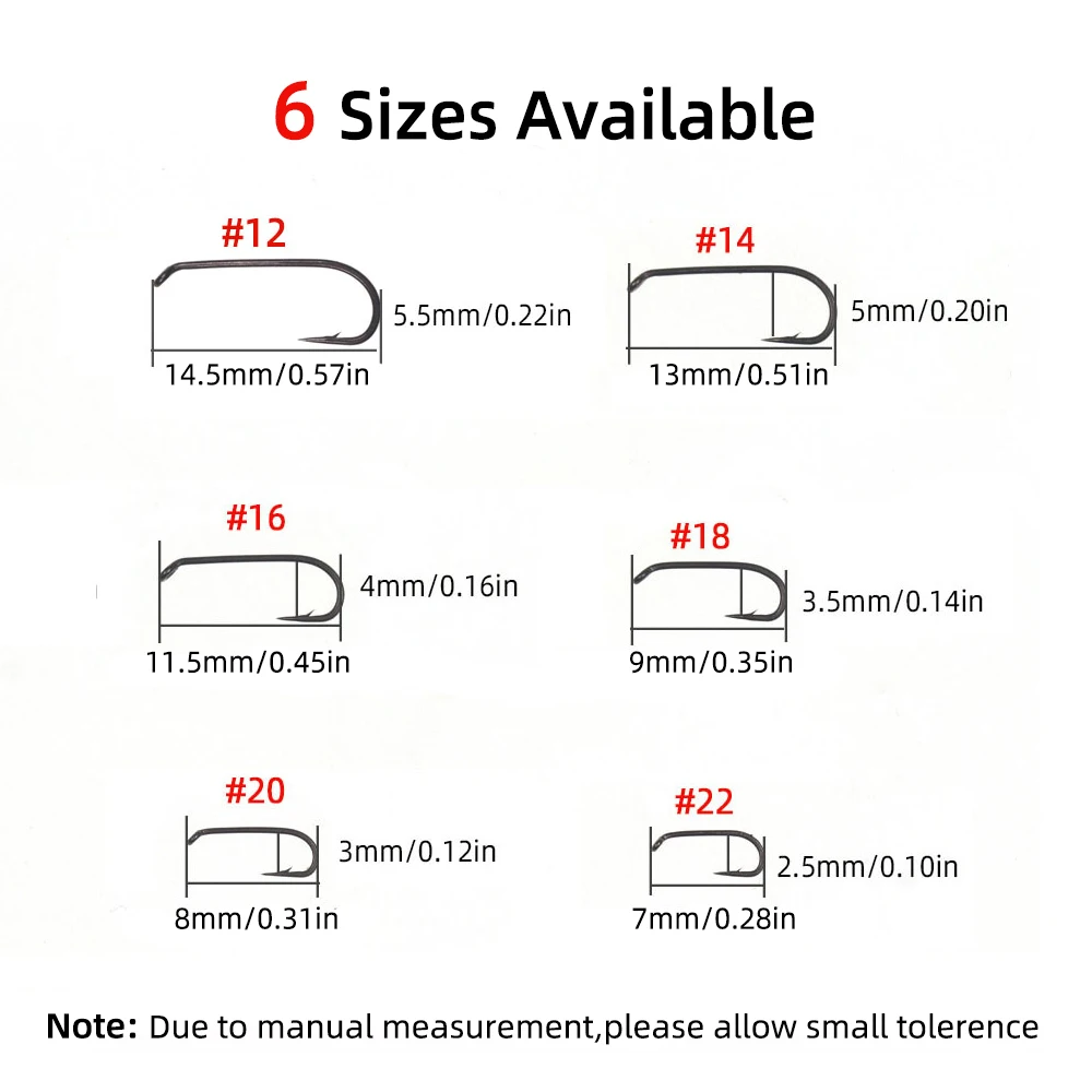 Wifreo 50PCS 22 #   ~ 12 #   Abajo ojo vástago largo 1X alambre fino anzuelos para atar moscas secas acabado en níquel negro anzuelo de pesca con mosca trucha arcoíris - imagen 3