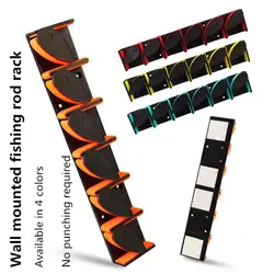 Soporte para caña de pescar de montaje en pared con capacidad de 6 cañas, fácil de instalar, estante de almacenamiento ajustable para caña de pescar, ahorro de espacio, resistente al desgaste