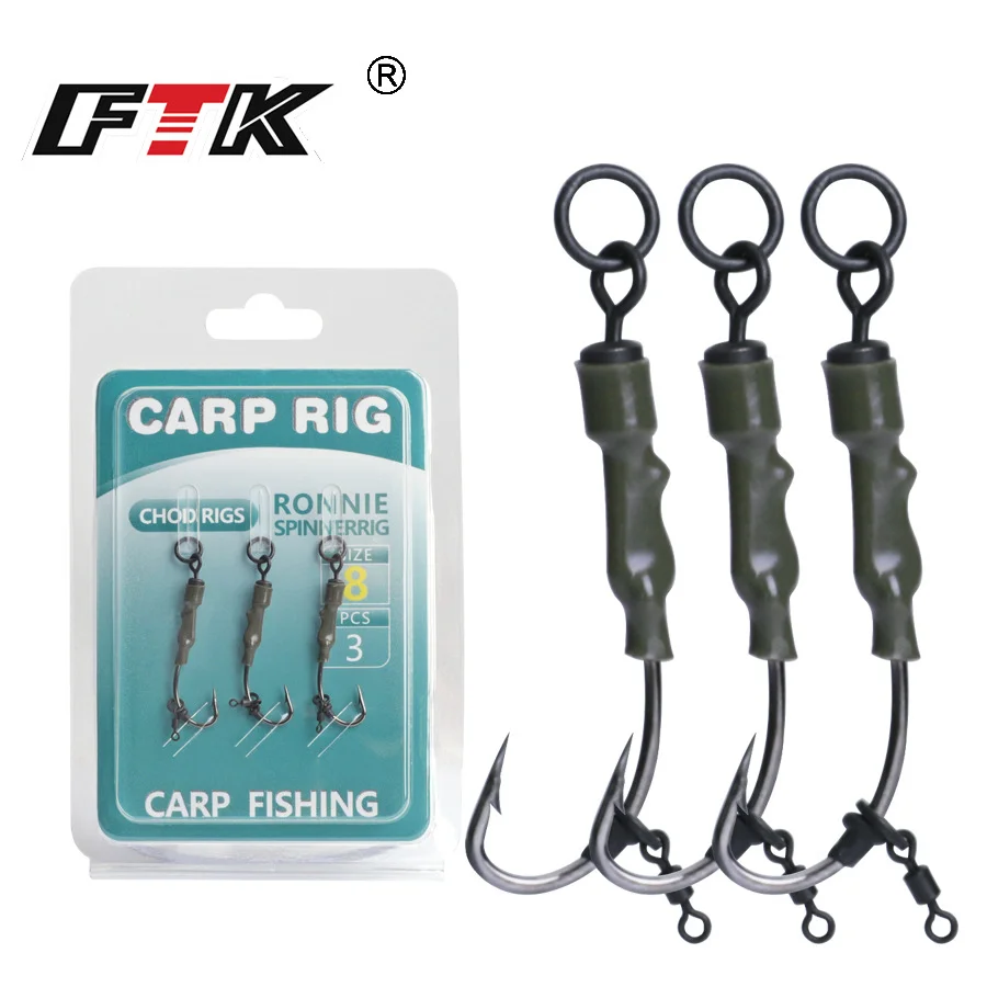 Juego de sedal de pesca de fondo inverso, grupo de pesca de carpa europea, anzuelo de púas de acero rico en carbono, anzuelo de pesca de carpa con múltiples anzuelos, 3p/1 bolsa