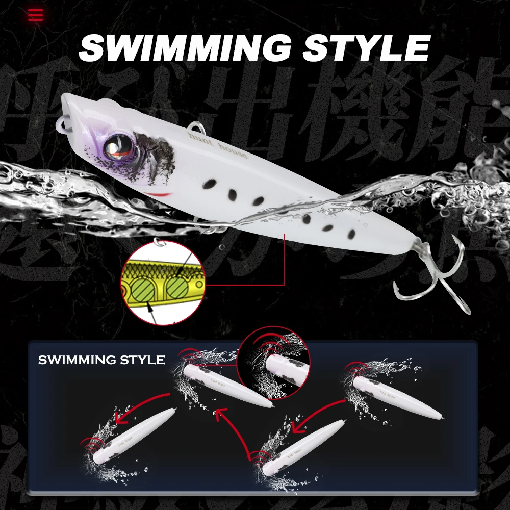 Hunthouse Pop Walker lápiz señuelo de pesca flotante cebo duro Topwater 90mm/11,6g superficie Popper WTD aparejos de pesca de lubina de agua salada - imagen 4