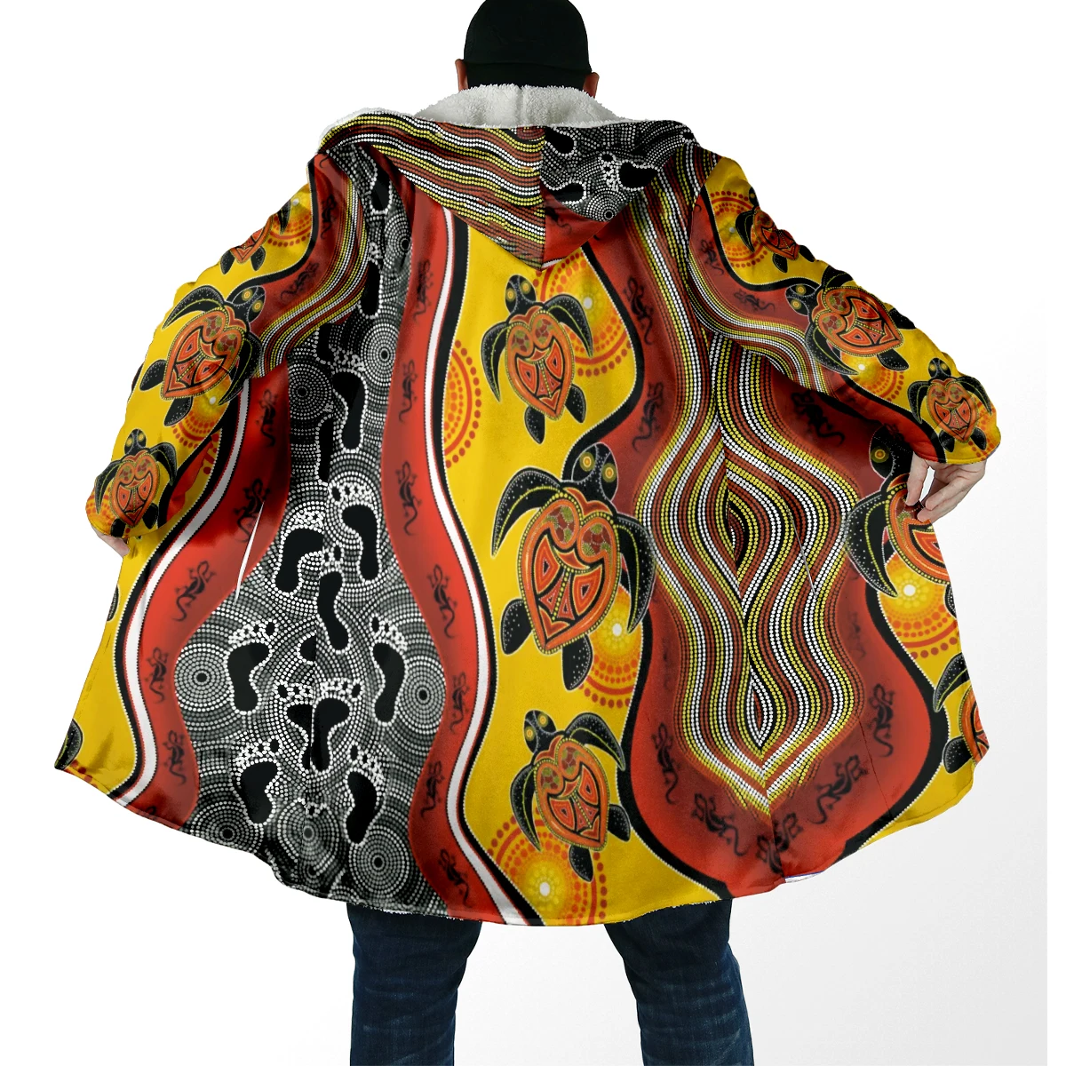 Capa unisex con capucha forro polar grueso estampado tortuga - imagen 4
