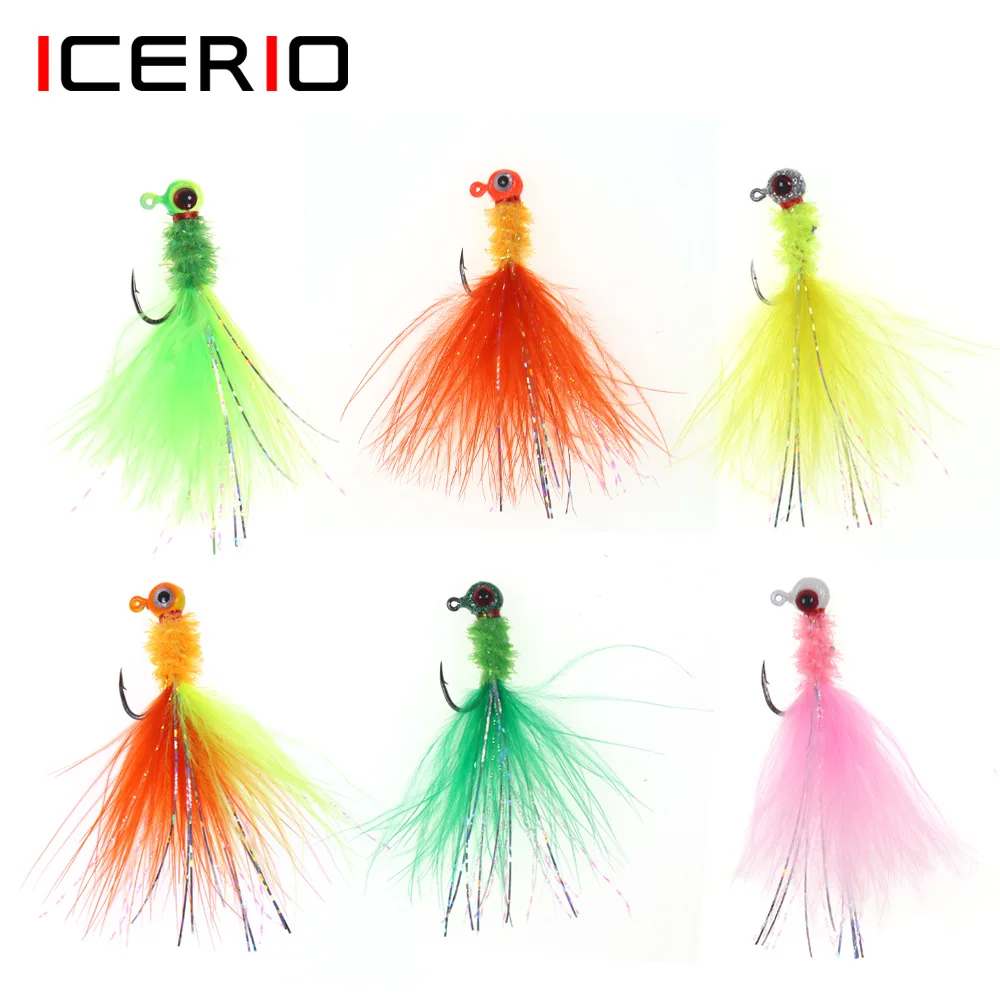 Icerio 5 Stuks Crappie Jig Marabou Veer Jig Hoofd Haken Bucktail Vissen Lokt Vissen Aas Kit Panfish Maanvis Haar Jig Aas
