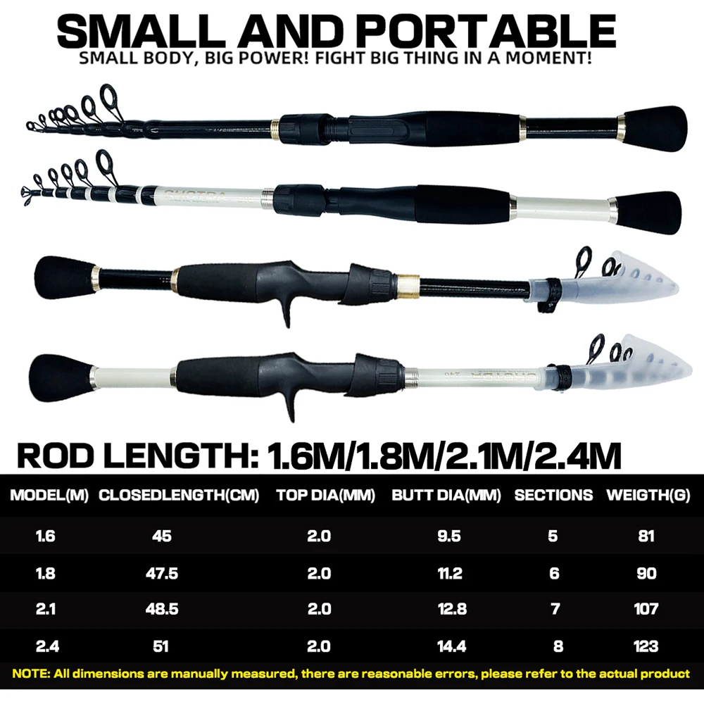 Cañas de pescar con señuelo GHOTDA Baitcasting Spinning 1,6 m 1,8 m 2,1 m 2,4 m caña de viaje de carbono ultraligera acción de señuelo 10-30g poste de trucha - imagen 5