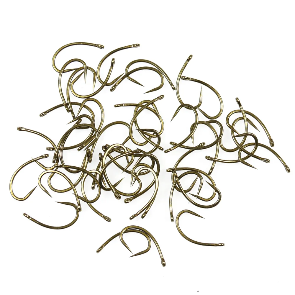Bimoo 50 Uds 100 Uds bronce con púas curvadas Ninfa mosca atado gancho para larvas Caddis Pupae Scuds Emerger Mayfly trucha Señuelos de pesca - imagen 5