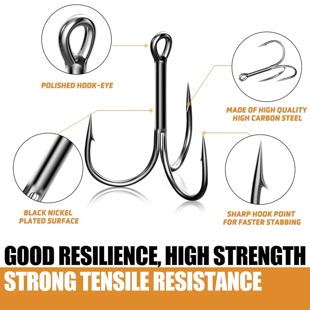 Venta al por mayor 500 unids/lote anzuelos triples de pesca gancho de anclaje súper afilado de acero alto en carbono 14-3/0 #   Triple para señuelos marinos aparejos de agua salada - imagen 2