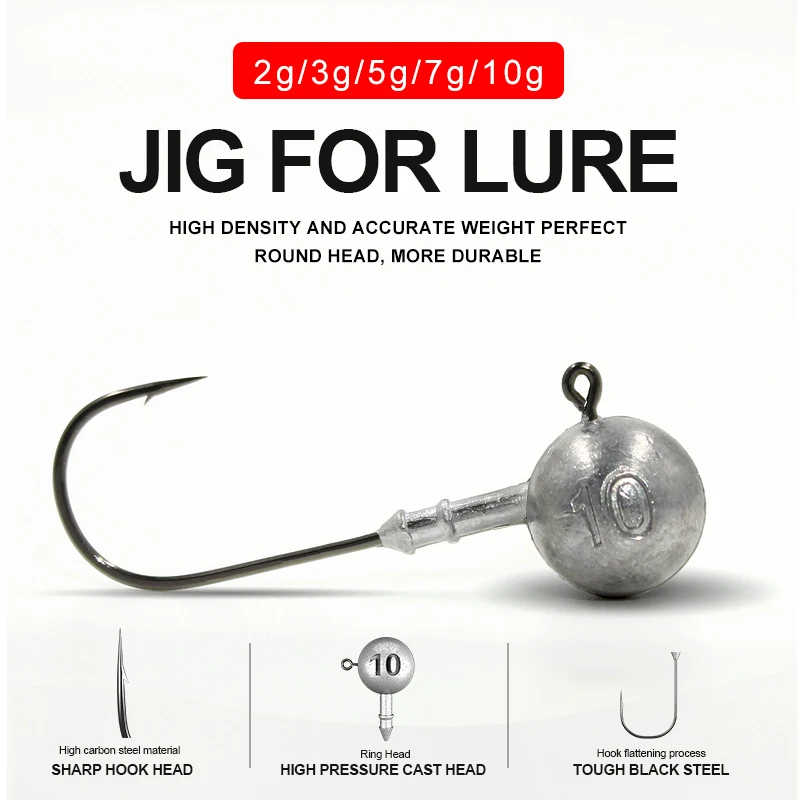10 Uds anzuelo de cabeza de plantilla raíz Original manivela de plomo anzuelo de pesca Rockfish para señuelo de gusano suave productos de Pesca de lubina 1,75-120g lubina - imagen 2