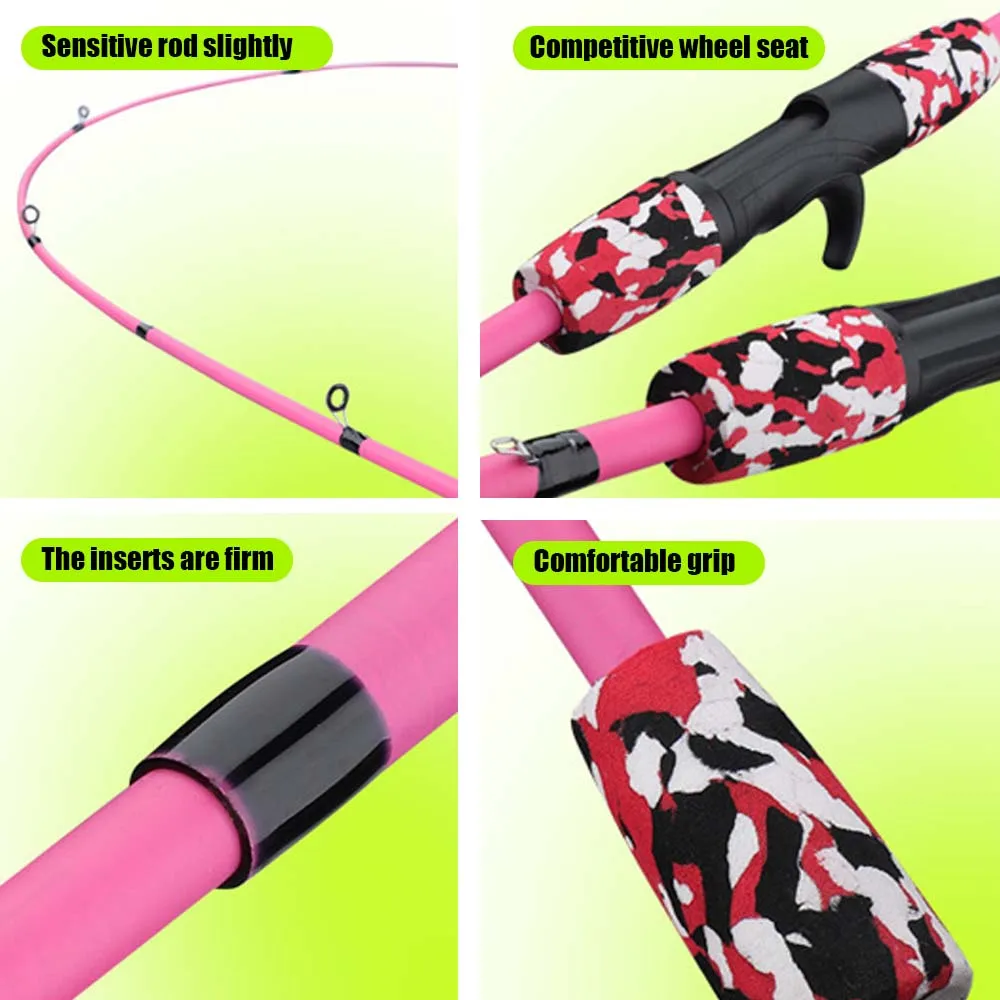 Camo Rosa Amarillo 1,8 m 2 secciones señuelo caña de pescar de fibra de vidrio cuerpo Eva mango segmentado M caña de pescar Unisex telescópica - imagen 5