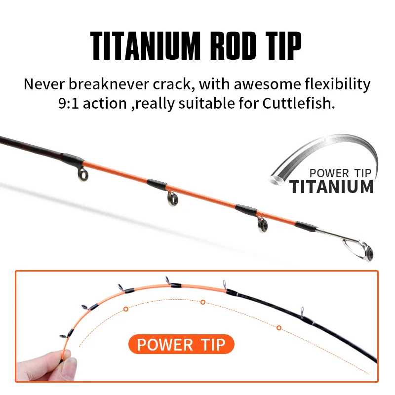 ROLLFISH-caña de pescar con punta de titanio, 1,7 M/5,57 pies, acción 8:2, sistema de guía en espiral, carbono, para barco de mar - imagen 2