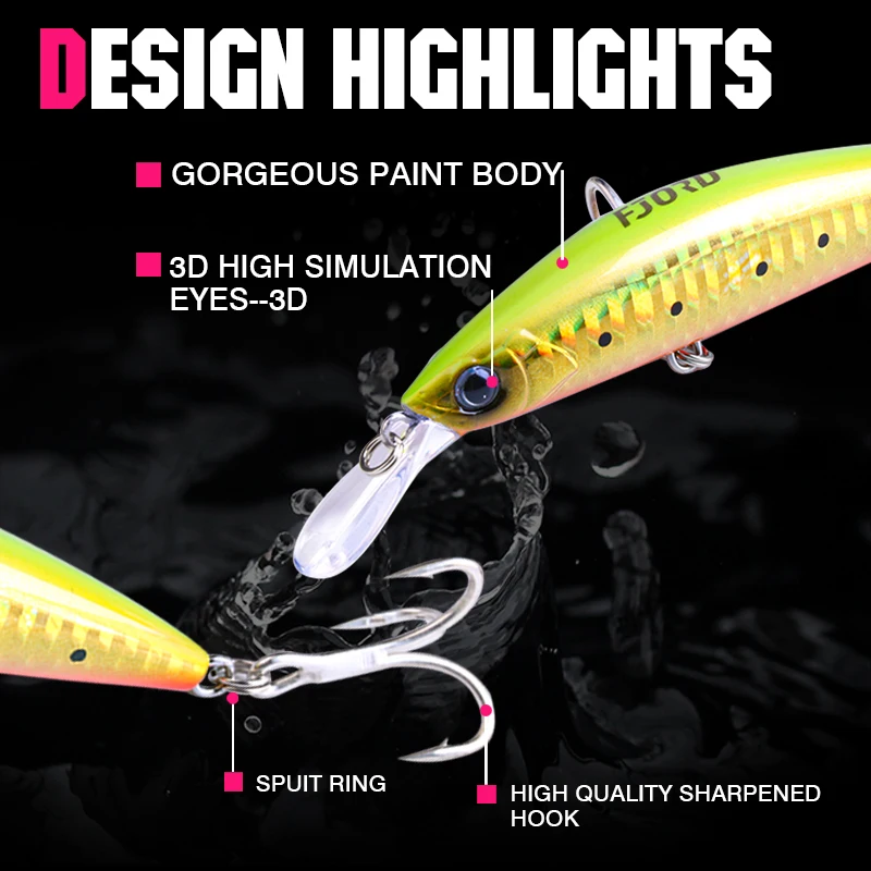 FJORD 90mm 29g pececillo de hundimiento pesado buceo 0-2,3 m cebo duro profesional Jerkbait de agua de mar con anzuelos de alta calidad señuelo de pesca - imagen 4