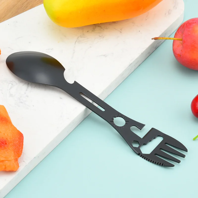 Tenedor multiherramienta de acero inoxidable, tenedor deportivo, abridor de botellas para campamento de Picnic, llave, herramienta de arpón, cubiertos, vajilla portátil, cuchara, cubiertos - imagen 3