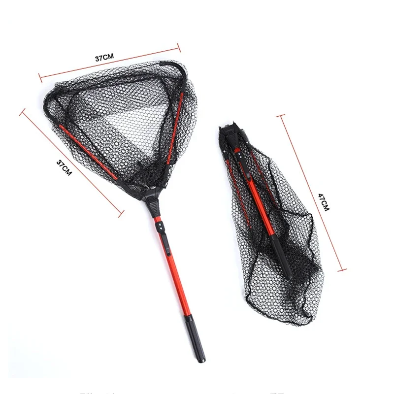 Red de copia manual de aleación de aluminio, triángulo de sección única, pegamento colgante plegable, red de nailon, herramienta de pesca de peces anticolgante portátil - imagen 3