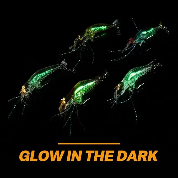 Goture-Juego de Señuelos de Pesca de Camarones brillantes, 7-20 Uds., colores realistas con ojos 3D y cebo suave giratorio de agua salada/dulce para trucha/bajo - imagen 2