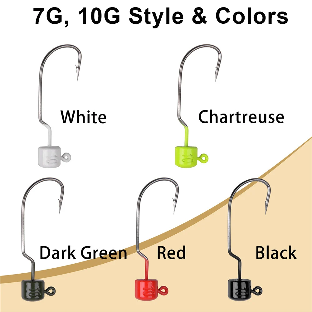 Anzuelos De Seta para pesca de lubina, aparejos de pesca de gusano blando, 25 piezas, Kits de cabeza de plantilla, finura, 2,8g, 3,5g, 4,6g, 7g, 10g - imagen 3