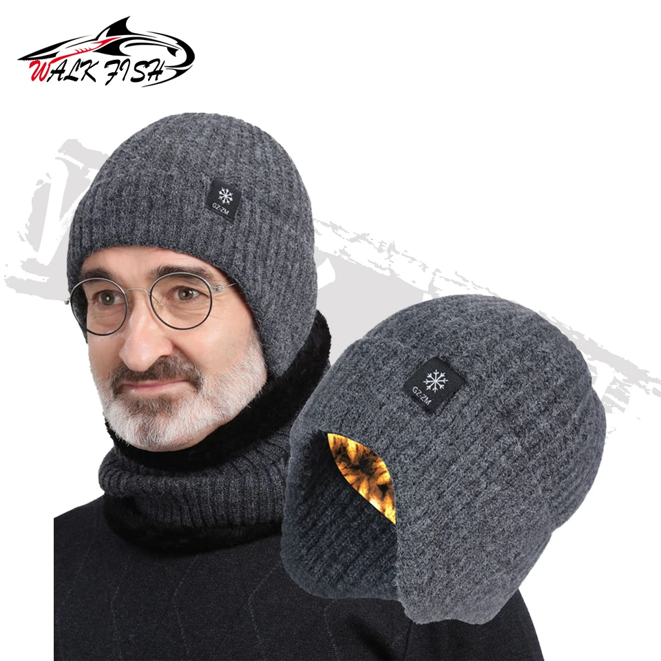 WALK FISH-Sombrero de pesca de invierno, protección para los oídos Unisex, además de terciopelo grueso, conducción al aire libre, cálido, a prueba de viento, tejido para invierno - imagen 2