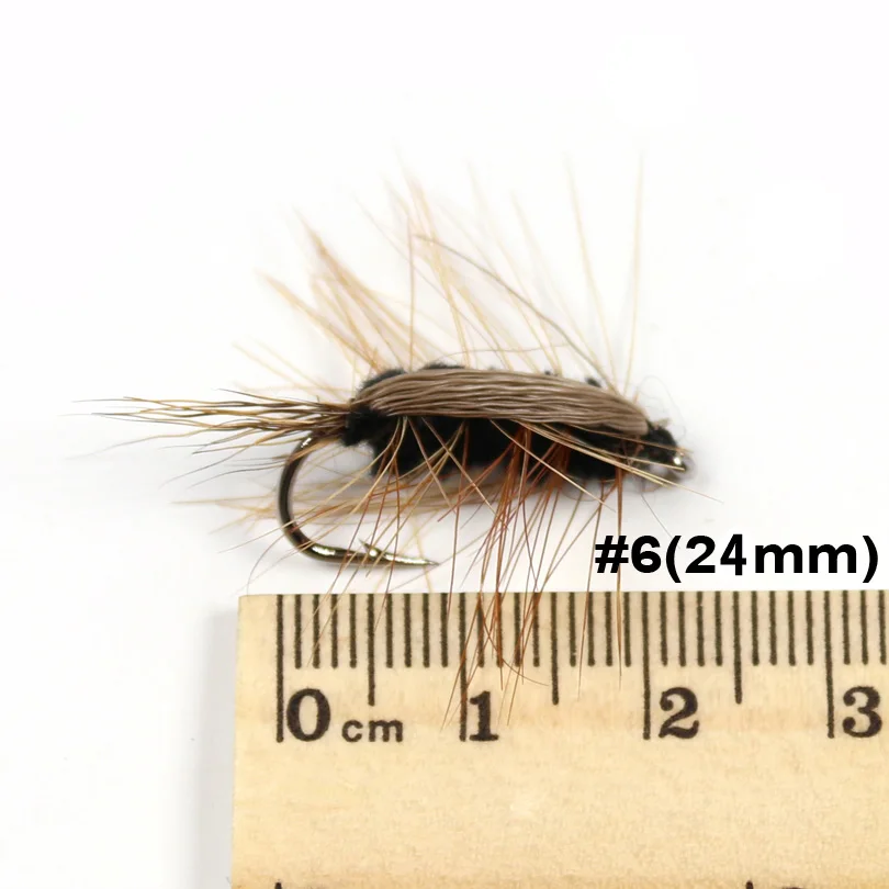 Wifreo-Cebo para pesca con mosca, 10 piezas #6, cuerpo negro, gusano marrón Caddis Nymph, Mosca, pelo de ciervo, escarabajo, trucha, mosca - imagen 4