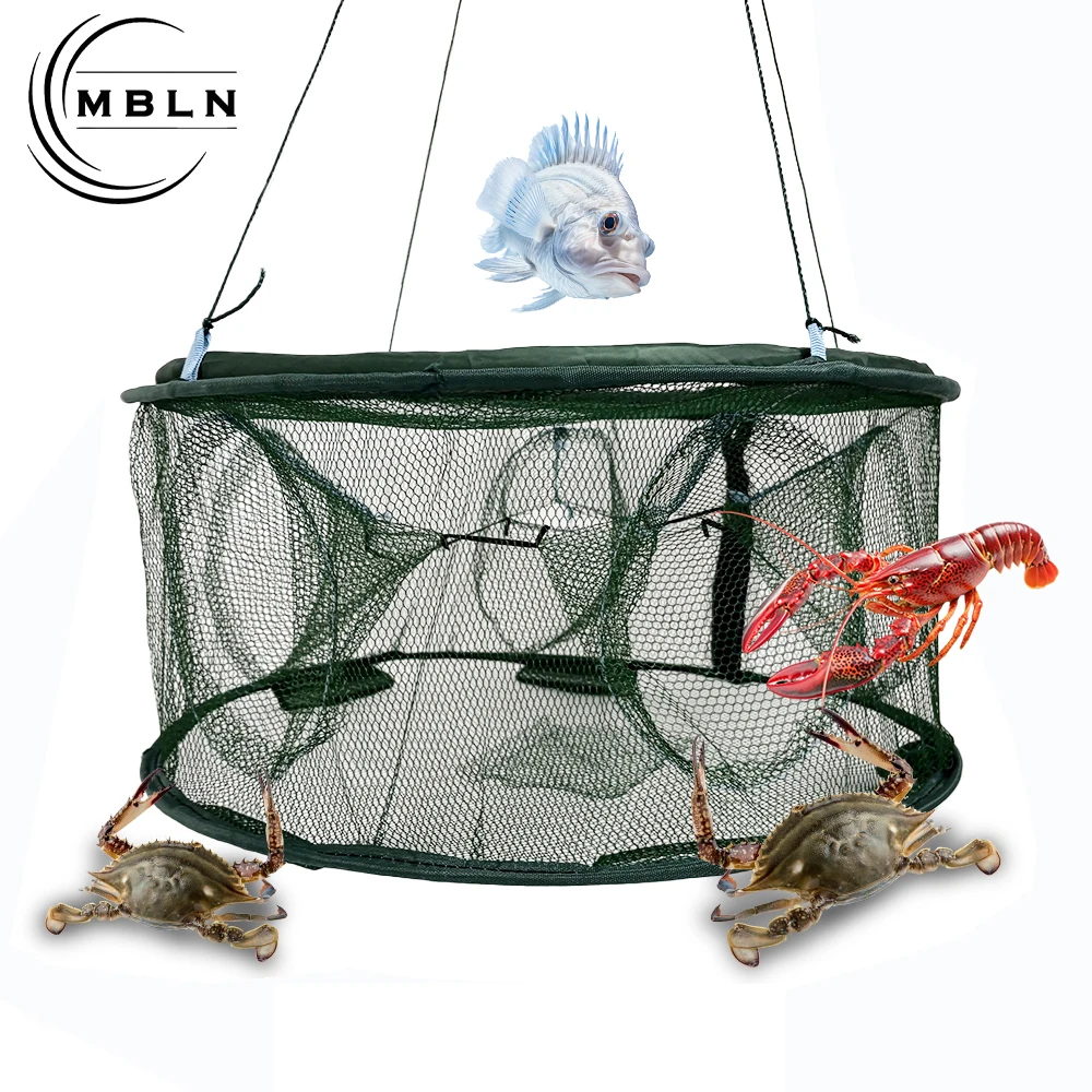 Trampa de pesca plegable de 50 cm: red emergente automática para cangrejos y camarones, trampa de cebo plegable de 5 entradas para peces de río, lago y océano - imagen 3