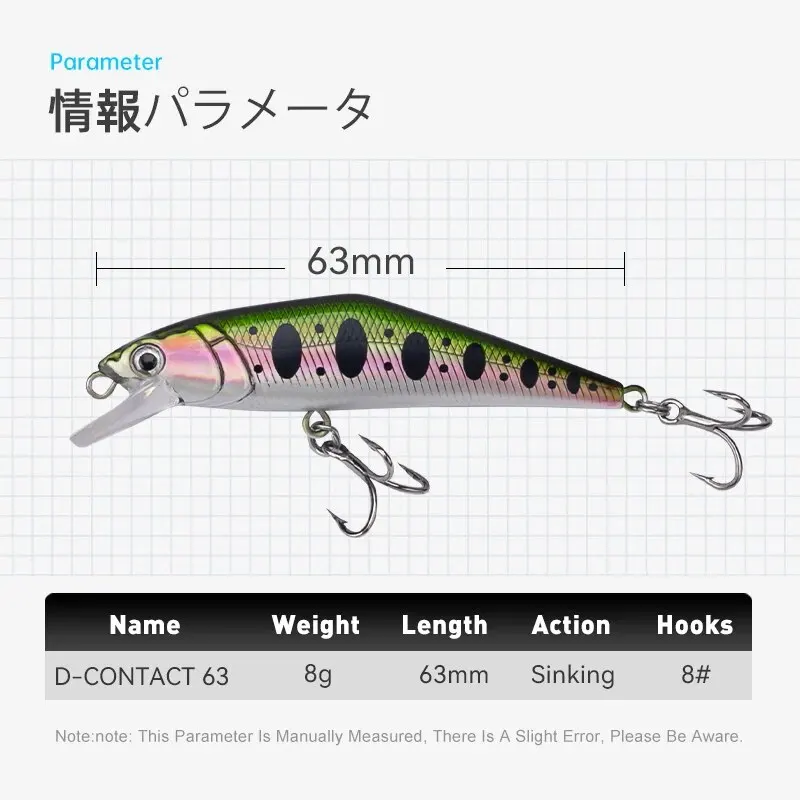 LEYDUN Japón Pesca señuelo de Pesca en arroyo 63mm 8g hundimiento Minnow Peche cebo duro Artificial para lubina perca Lucio salmón trucha señuelo - imagen 2