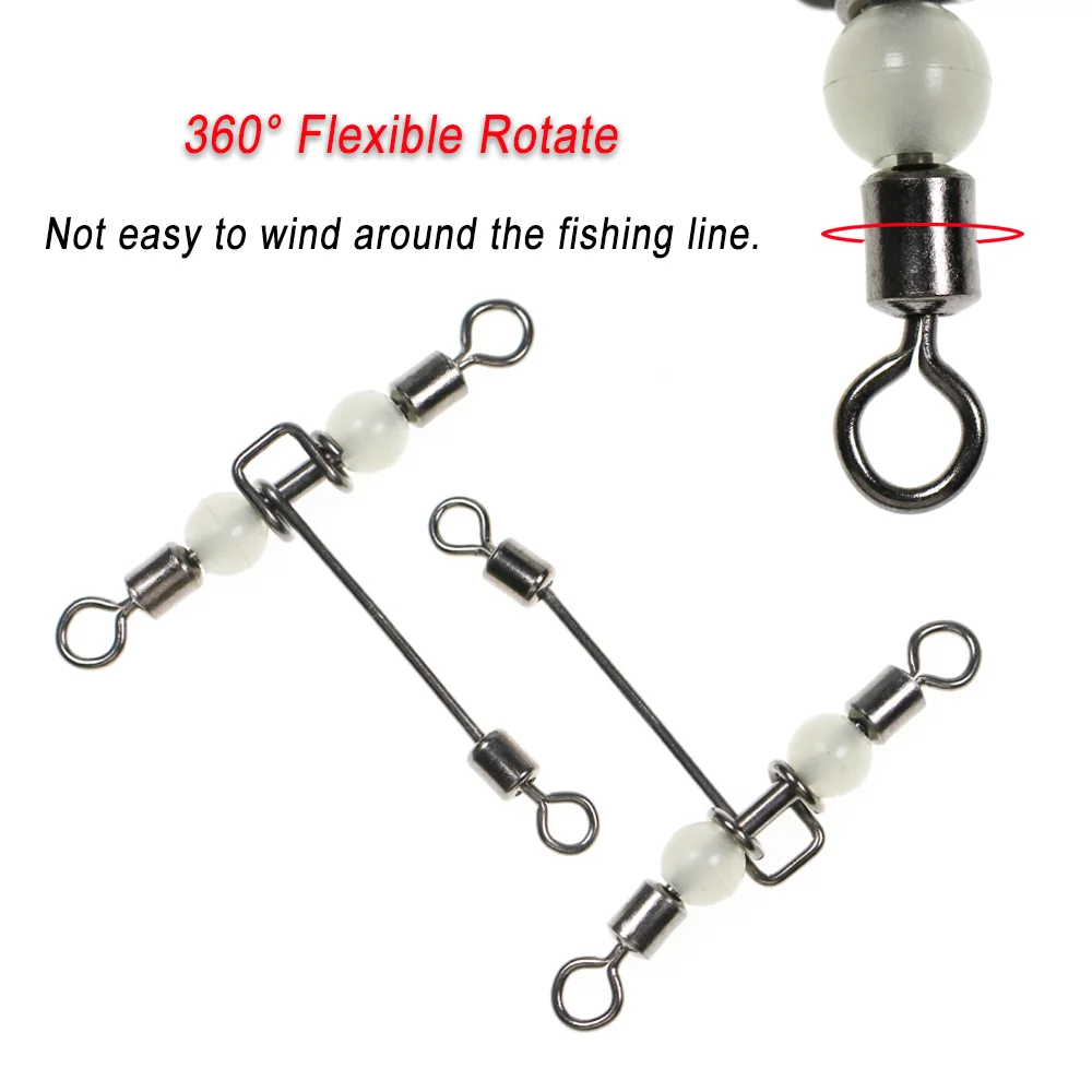 Conector de pesca LIONRIVER, anillo giratorio de barril de 3 vías, cuentas luminosas para anzuelo de agua salada, línea de señuelo, accesorios de pesca - imagen 4