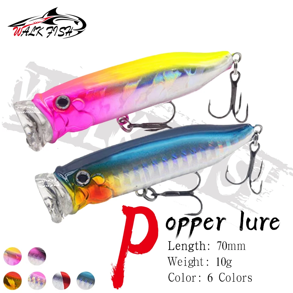 WALK FISH-señuelo Popper de 7cm y 10g, cebo Topwater, onda de lubina de agua dulce, simulación de pesca, cebo Artificial duro, Wobblers, señuelos de superficie