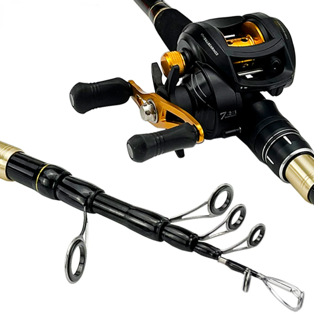 Juego De carretes Baitcaster 18BB, cañas giratorias De 1,6-2,4 m, caña telescópica, caña De pescar, señuelo De carbono, Combo De Pesca para calamar y pulpo - imagen 5