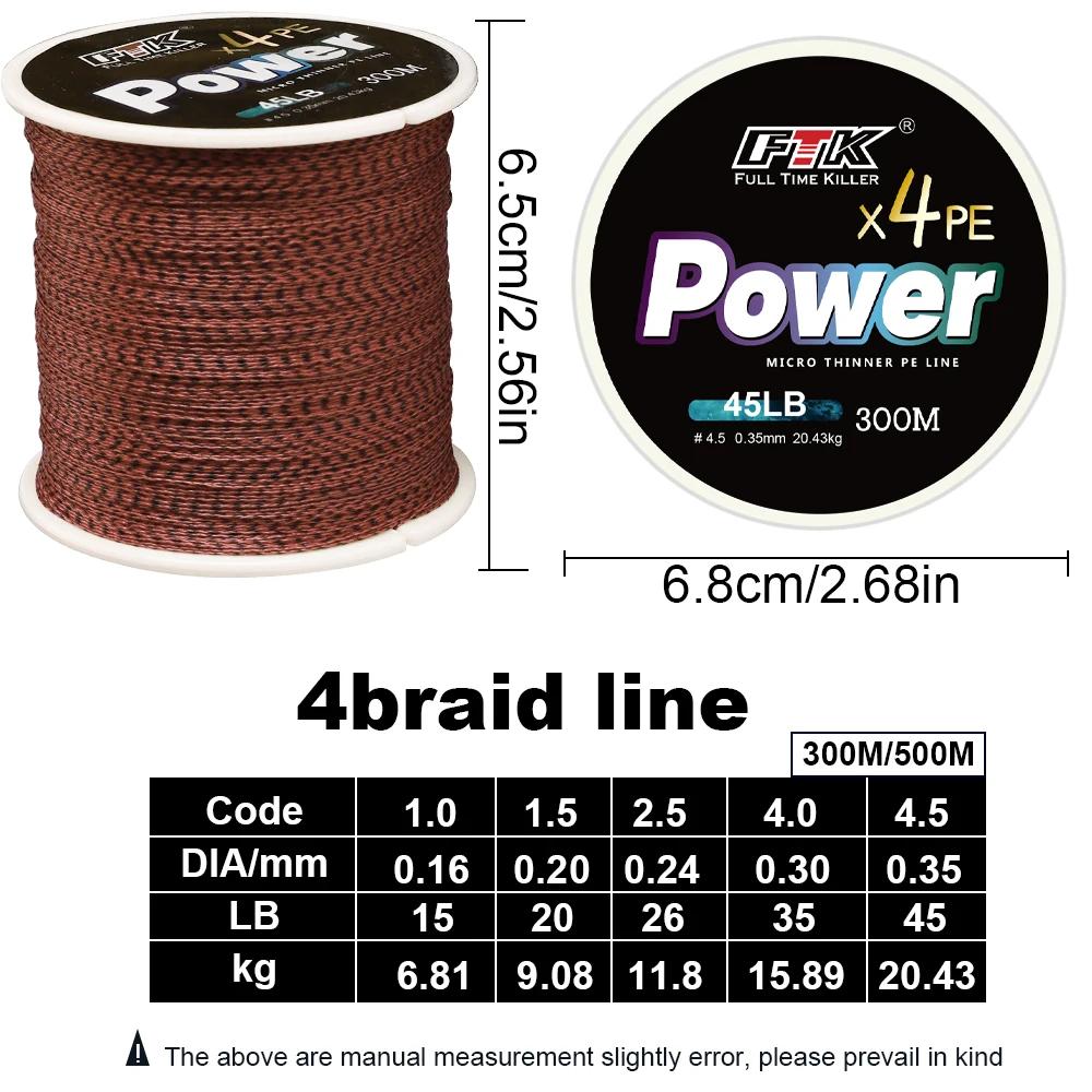 FTK X4 línea de pesca trenzada de 4 hebras súper fuerte 0,16-0,35mm 300M/500M 6,81-20.46Lb aparejos de pesca de línea de PE multifilamento - imagen 3
