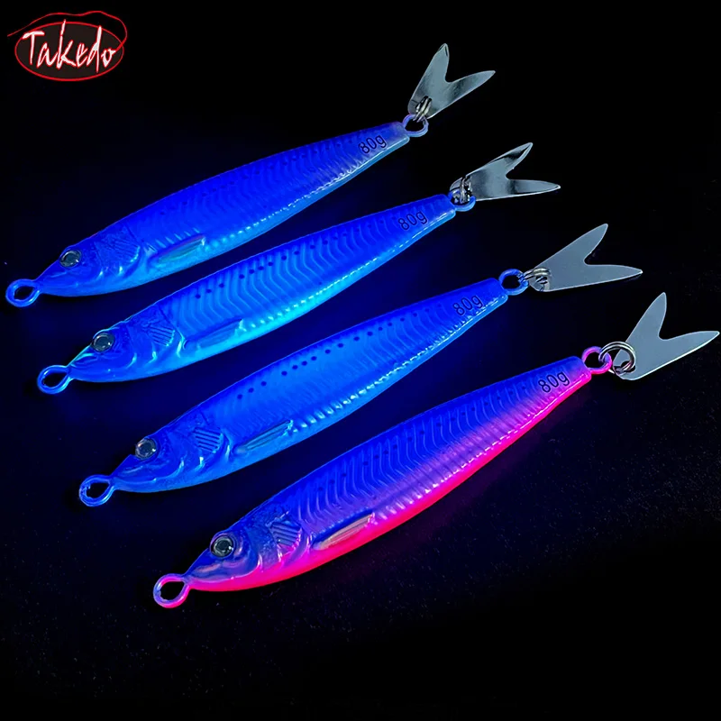 TAKEDO JY01 40g 60g 80g señuelo de Jigging pesca en el mar plantilla de Metal cebo Señuelos de Pesca recubrimiento UV Jerkbait artificial vientre luminoso - imagen 5