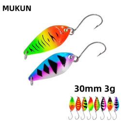 MUKUN-señuelo cuchara de pesca, cucharas curvas coloridas, 3g, señuelo Artificial de Metal para trucha, lubina, lentejuelas, cebo duro, aparejos de pesca, 1 ud.