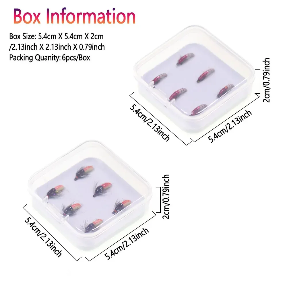 Bimoo 6 unids/caja # 12 luces luminosas sin púas Scud ninfa mosca fregadero rápido checo Caddis gusano camarón mosca para trucha Grayling perca señuelo de pesca - imagen 5