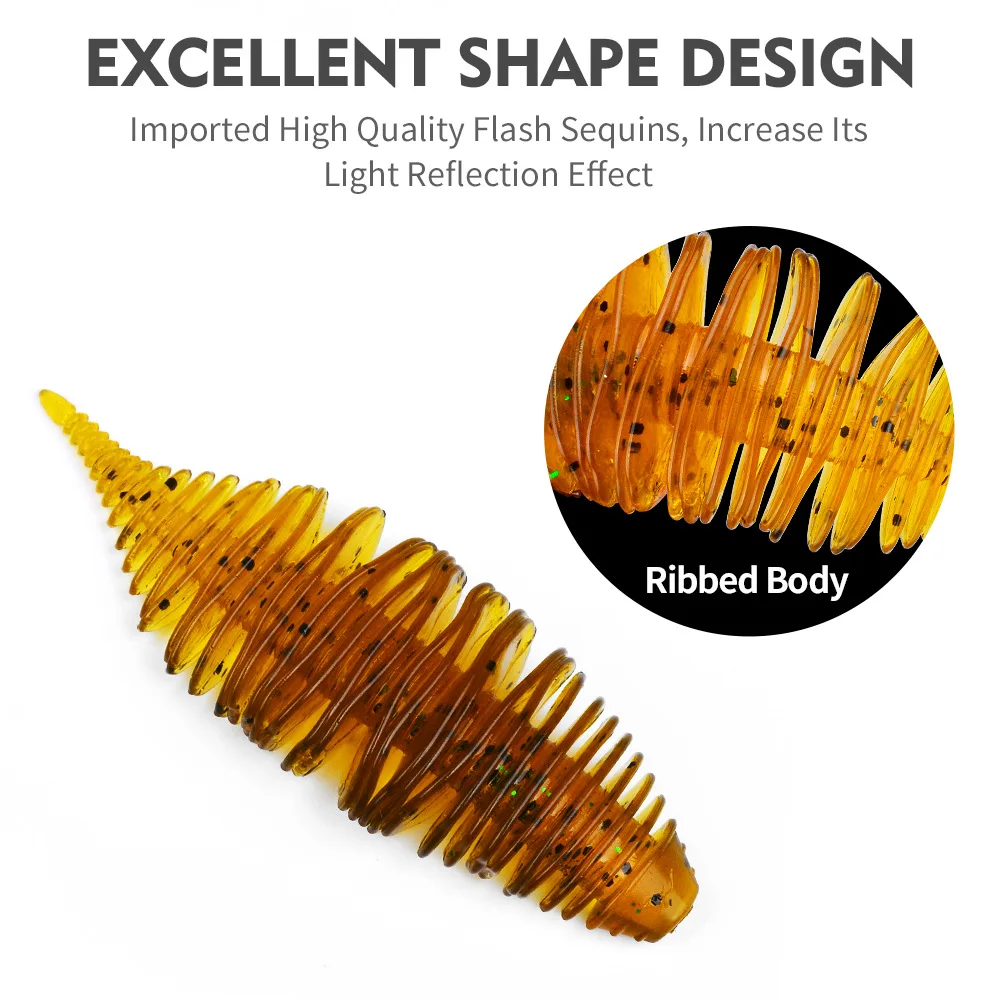 OUZEY-señuelos blandos artificiales, 5 uds./75mm, Tanta, gusano de pesca, Lucio de silicona, calamar, pececillo, Swimbait, Jigging, cebos de plástico - imagen 3