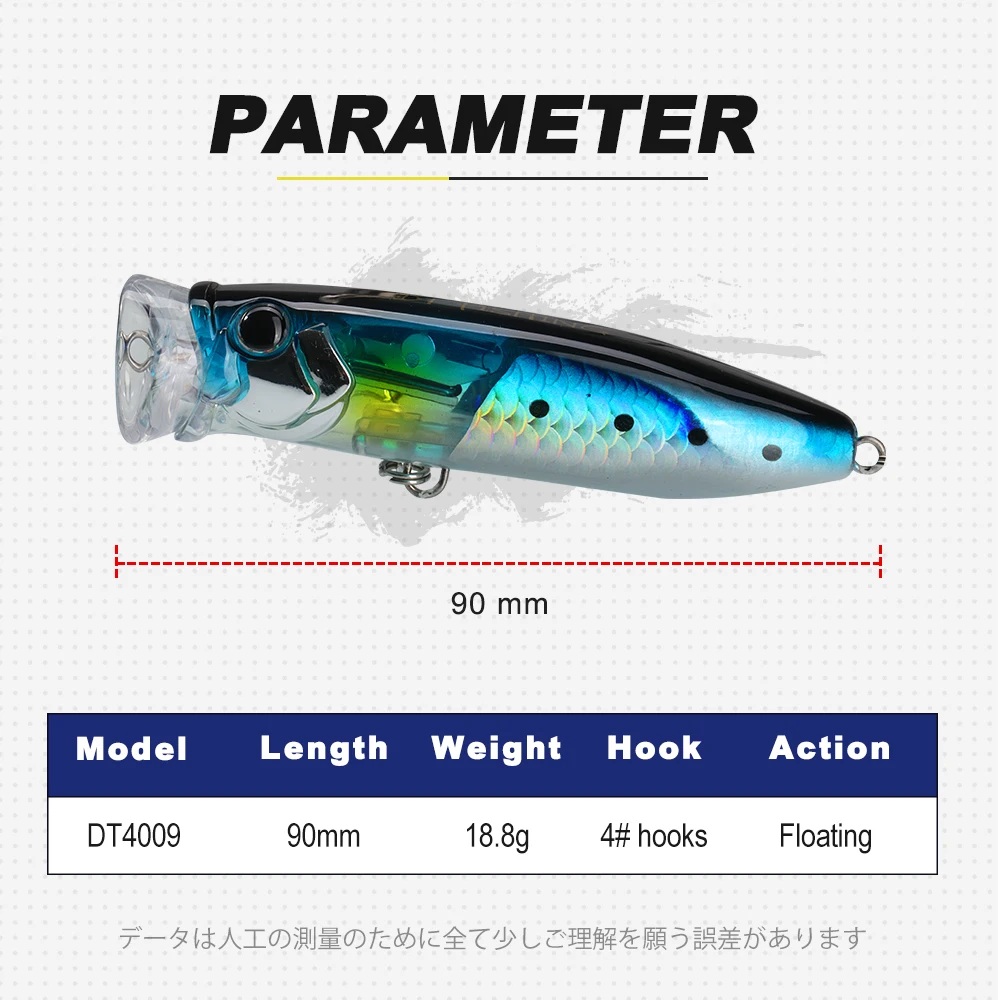 Señuelo de pesca D1 Topwater flotante Flash Flake Popper, cebo de superficie de 90mm/18,8g con Wobbler de boca grande para perca y lubina - imagen 2