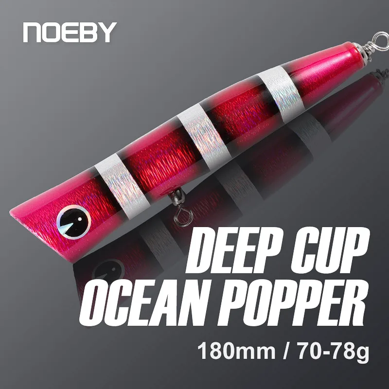 Noeby-Popper de madera artificial para pesca en agua salada, 18cm, 70-78g, copa profunda, superficie del océano, cebo duro, atún GT, gran juego
