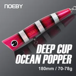 Noeby-Popper de madera artificial para pesca en agua salada, 18cm, 70-78g, copa profunda, superficie del océano, cebo duro, atún GT, gran juego