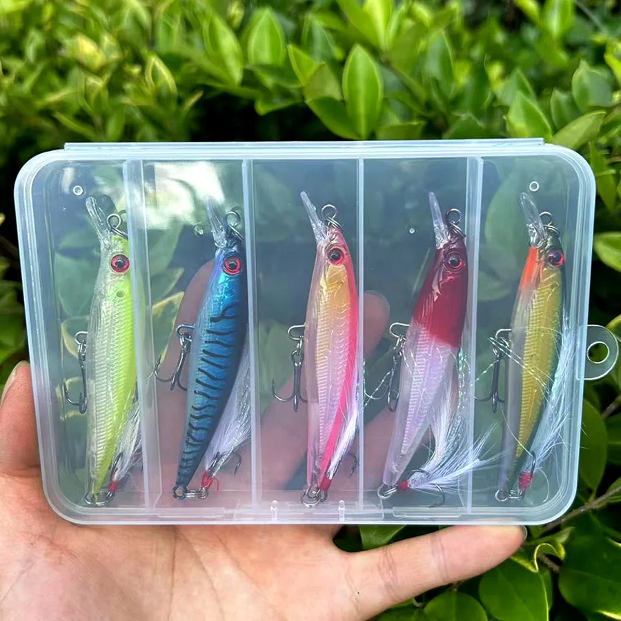 Señuelos de Pesca de pececillos flotantes, cebos duros, Wobbler, cebo Artificial, Crankbaits, carpa, aparejos de pesca de lubina a rayas, Swimbait, 5 unids/lote por caja - imagen 3