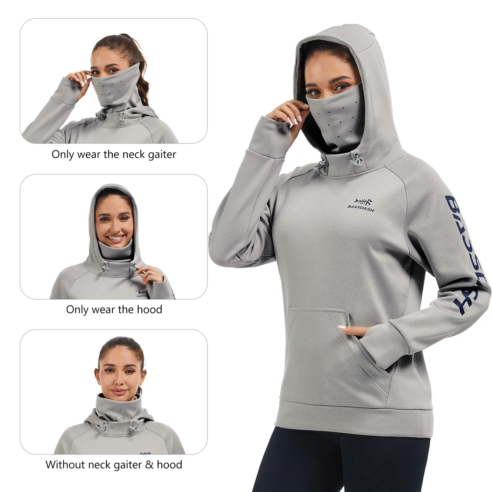 BASSDASH Sudadera con capucha de pesca de lana para mujer con polaina para el cuello Sudadera de senderismo resistente al agua - imagen 5