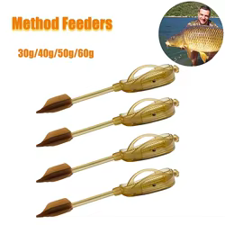 1 ud./2 uds./4 Uds. Alimentadores para pesca de carpa, mango largo adecuado para alimentadores de fundición larga, dispositivo de cambio rápido de plomo de 30g/40g/50g/60g