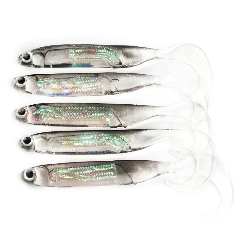 5 unids/lote cebo blando de pesca 7CM 7,5 CM 1,7G 2,3G 2,7G T cola de pez Señuelos de pesca Color arcoíris lentejuelas columpio pesca Spinner cebo - imagen 3