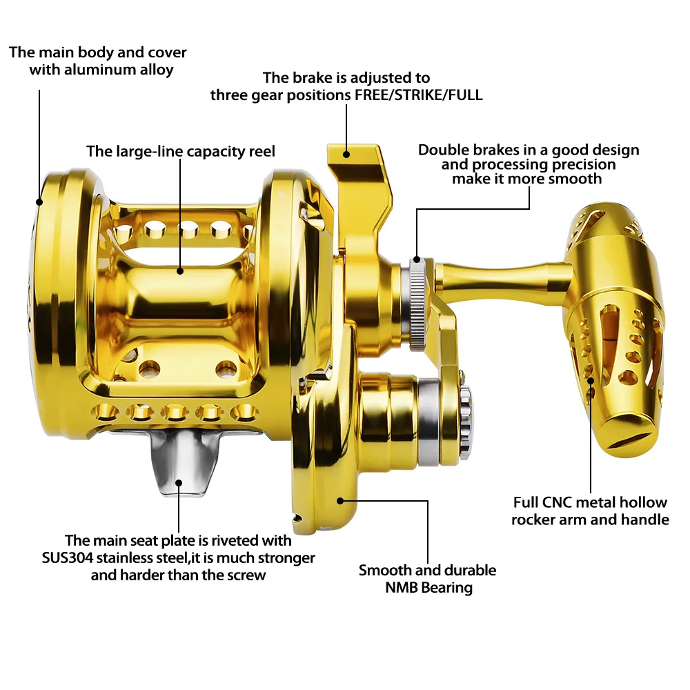 PROBEROS-carrete de pesca Jigging, arrastre máximo de 88LB (mano izquierda/derecha), carretes de arrastre de agua de mar, 5,7: 1, CNC de aluminio mecanizado, carrete de pesca hueco - imagen 3