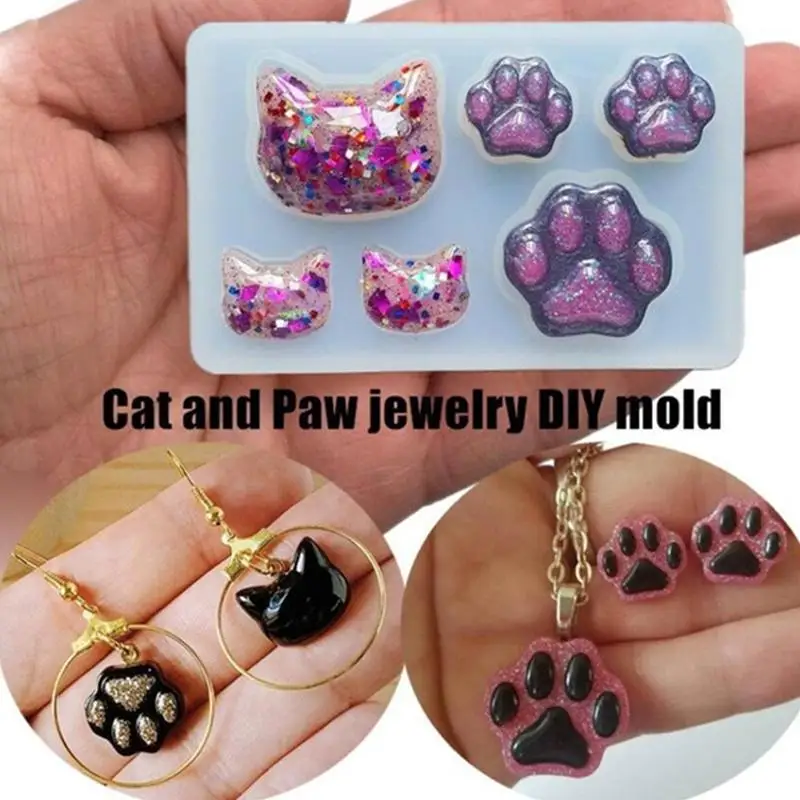 Pequeña garra de gato, resina epoxi de cristal, molde de silicona DIY, cara de gato, llavero con garra de gato, molde colgante de joyería - imagen 2