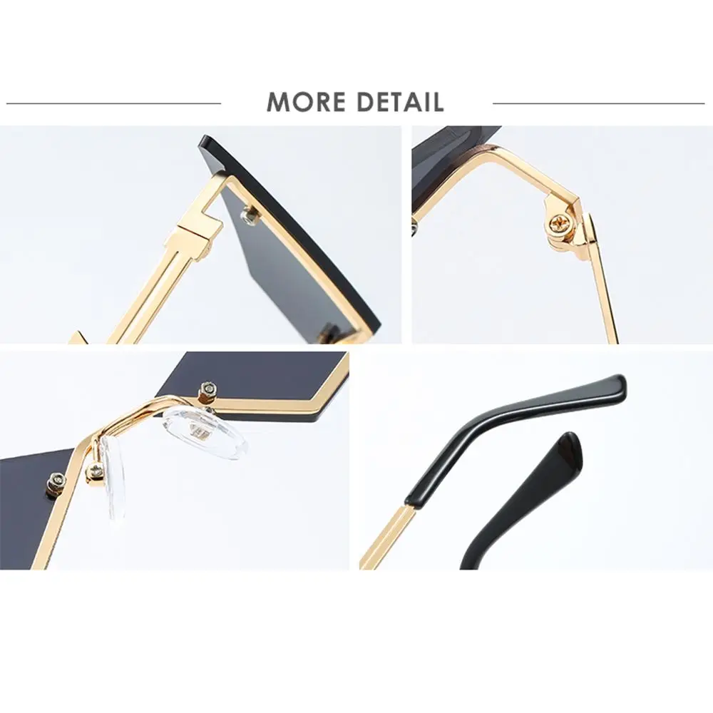 Ropa de calle UV400, gafas de sol sin montura para mujer, gafas de sol de moda para mujer, lentes de película auténtica con forma de diamante - imagen 3