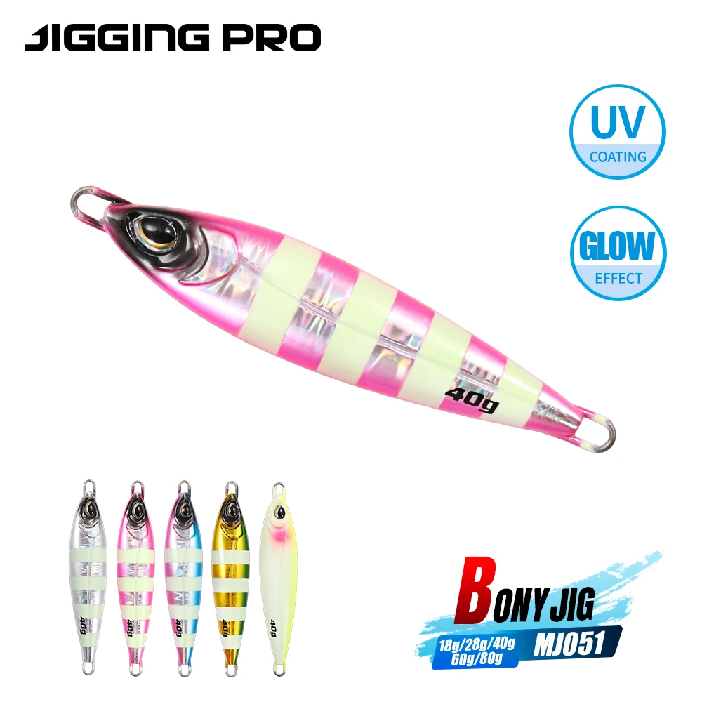 JIGGING PRO BONY plantillas de Metal de fundición larga 18g 28g 40g 60g 80g señuelo de Jigging lento de orilla de agua salada para cebo de lubina