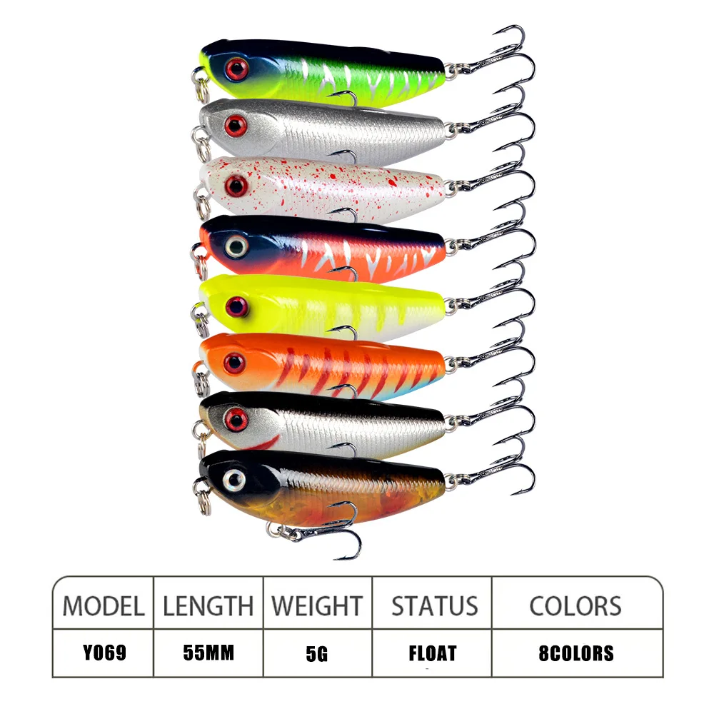 Señuelos de Pesca de lápiz de 1 piezas Wobbler 55mm 5g Topwater, cebo duro Artificial Crankbait, aparejos de Pesca de plástico para lubina - imagen 2