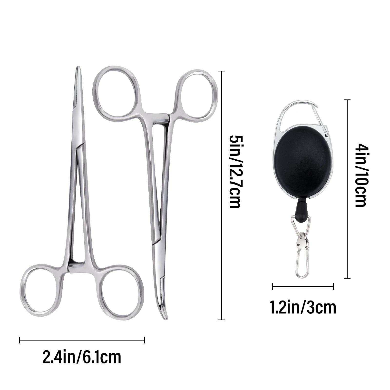 Fórceps de pesca en acero inoxidable rectos y curvos con cordón retráctil - imagen 3