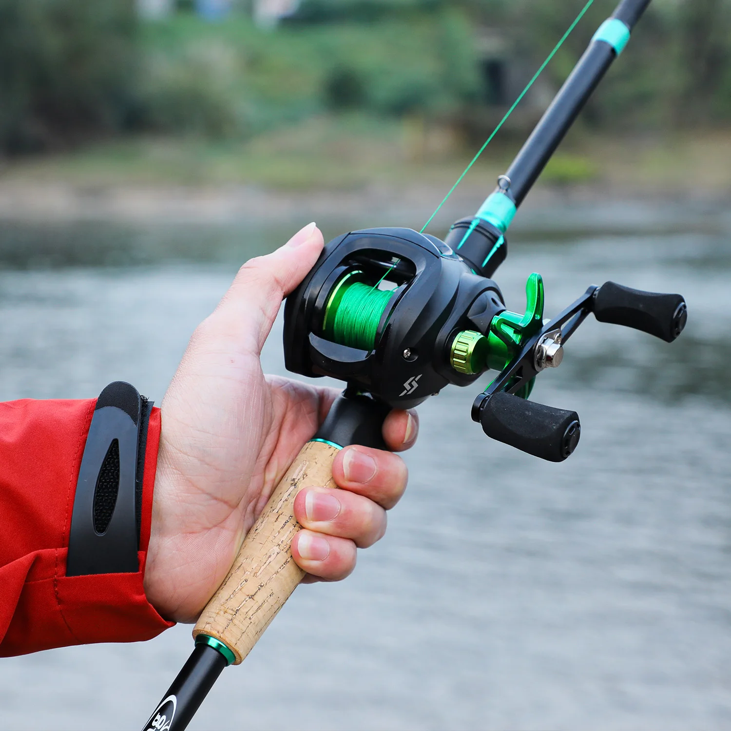 Kit de carrete de caña de pescar Sougayilang, caña de fundición de fibra de carbono de 1,8-2,1 m y relación de engranaje 7,2: 1, carrete de Baitcasting, arrastre máximo de 10kg para lubina - imagen 5