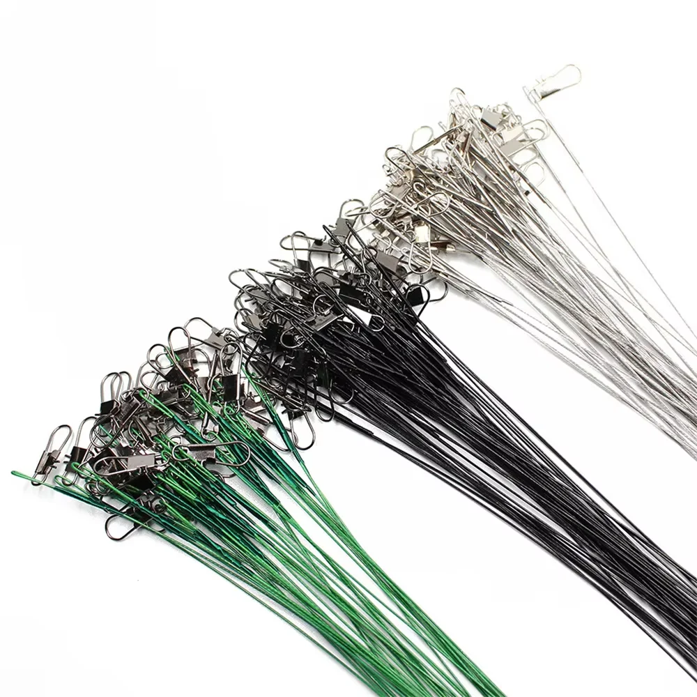 20 unids/set línea de pesca de acero antimordida líder de alambre de acero con accesorio de pesca giratorio correa de núcleo de plomo alambre de pesca 15CM-30CM