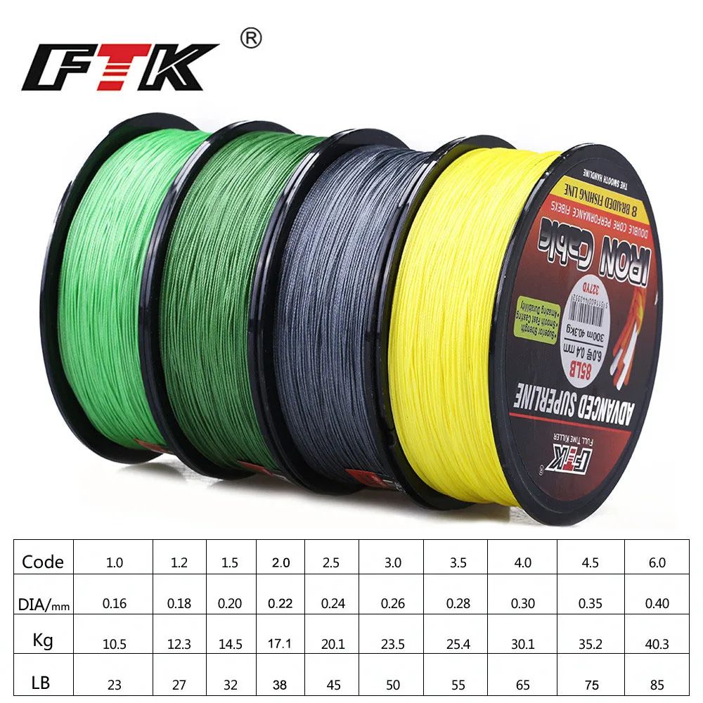 FTK-línea de Pesca trenzada para agua salada, hilo de Pesca principal de 8 hebras, multifilamento, 150M/300M, japonés - imagen 3
