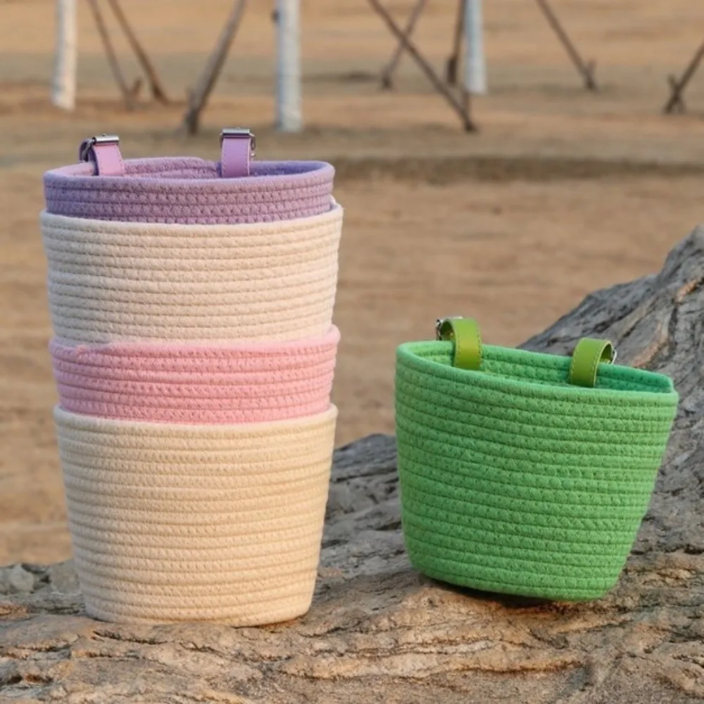 Lindo con asa de cuerda cesta de bicicleta extraíble de gran capacidad bolsa de transporte de bicicleta Color sólido cesta de manillar de bicicleta - imagen 4