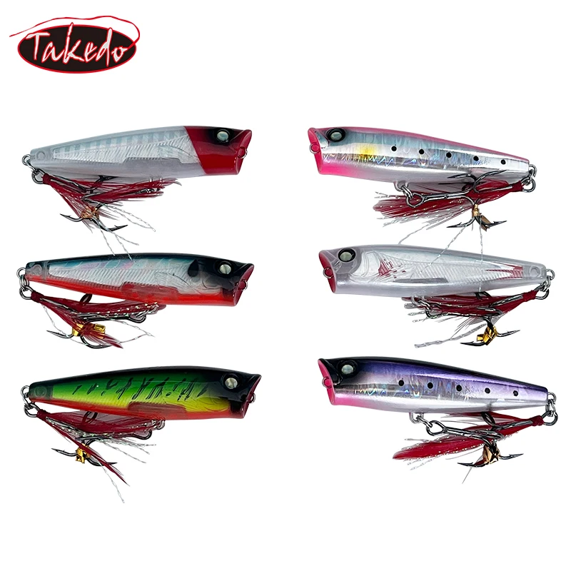 TAKEDO Juego de Señuelos de Pesca Cebo de Pesca Artificial Y 4 #   6 #   8 #   B** Juego de anzuelos de pesca Topwater Popper Lure B** 6062-1X-NP Anzuelos - imagen 5