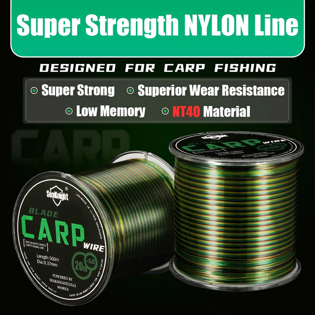 SeaKnight Speckle-sedal de nailon verde Invisible, 500M, suave, fuerte, carpa, camuflaje, sedal de pesca de mar 2,5 # -6.0 #   10LB-25LB - imagen 2