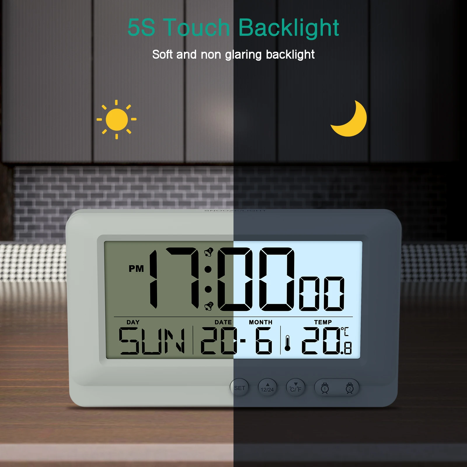 Reloj Despertador Digital ORIA – Portátil con LCD y Alarmas Duales - imagen 3